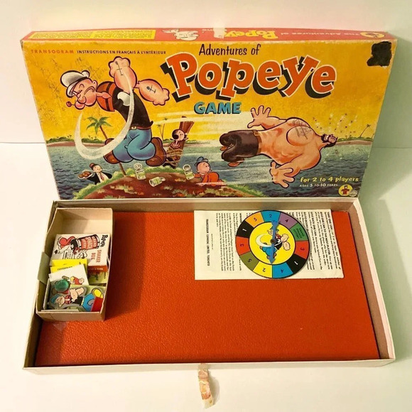 Vintage 1957 The  Adventures Of Popeye Board Game Eng and French Missing 4 Discs - Picture 4 of 16